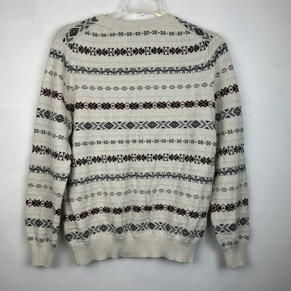 Vtg Sweater Mens XL Knit Retro 90's Y2K Multicolor Crew Cotton Print Ivory